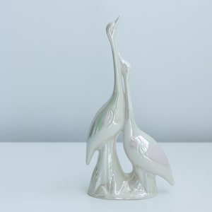 Vintage Capodimonte Made in Italy Swan Irrediscent Swan Pair Figurines