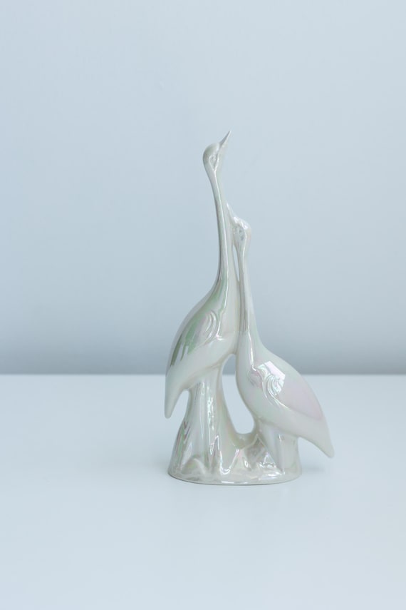 Vintage Capodimonte Made in Italy Swan Irrediscent Swan Pair Figurines