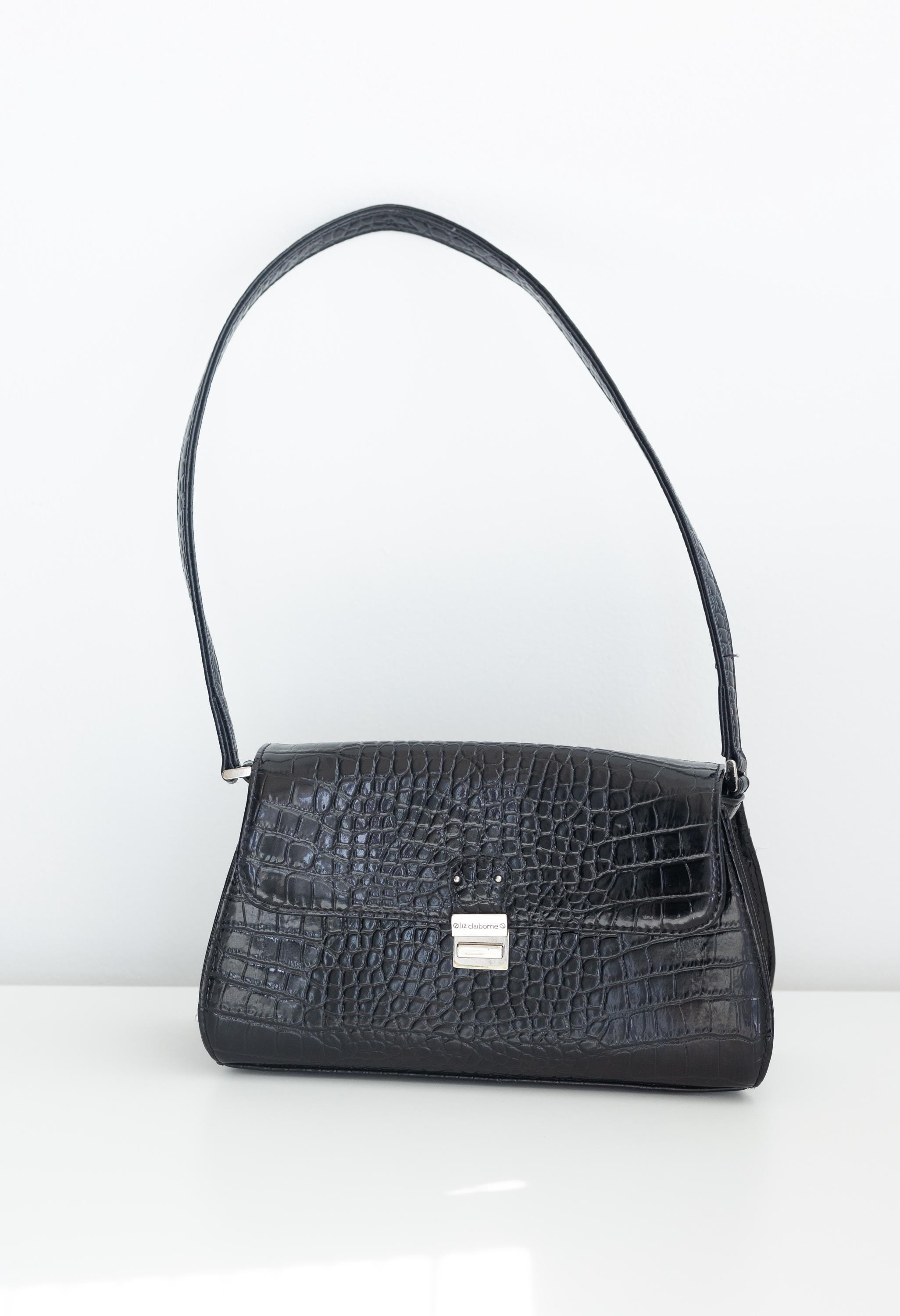 Vintage Liz Claiborne Black Purse Croc Style Y2K 90s Shoulder Bag
