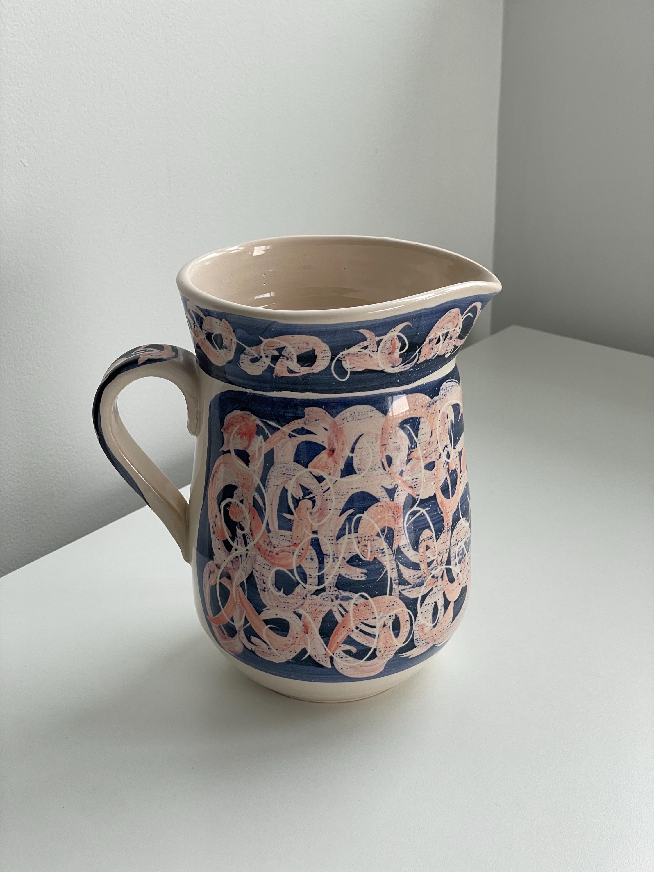 イタリア製　ヴィンテージ　陶器製 花柄　ピッチャー　#デルフト イタリア製 ヴィンテージ 陶器製 花柄 ピッチャー #デルフト