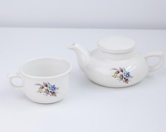 3-tlg. Stacking Teekanne, Deckel & Teetasse Blumen Schmetterlinge VTG New Japan