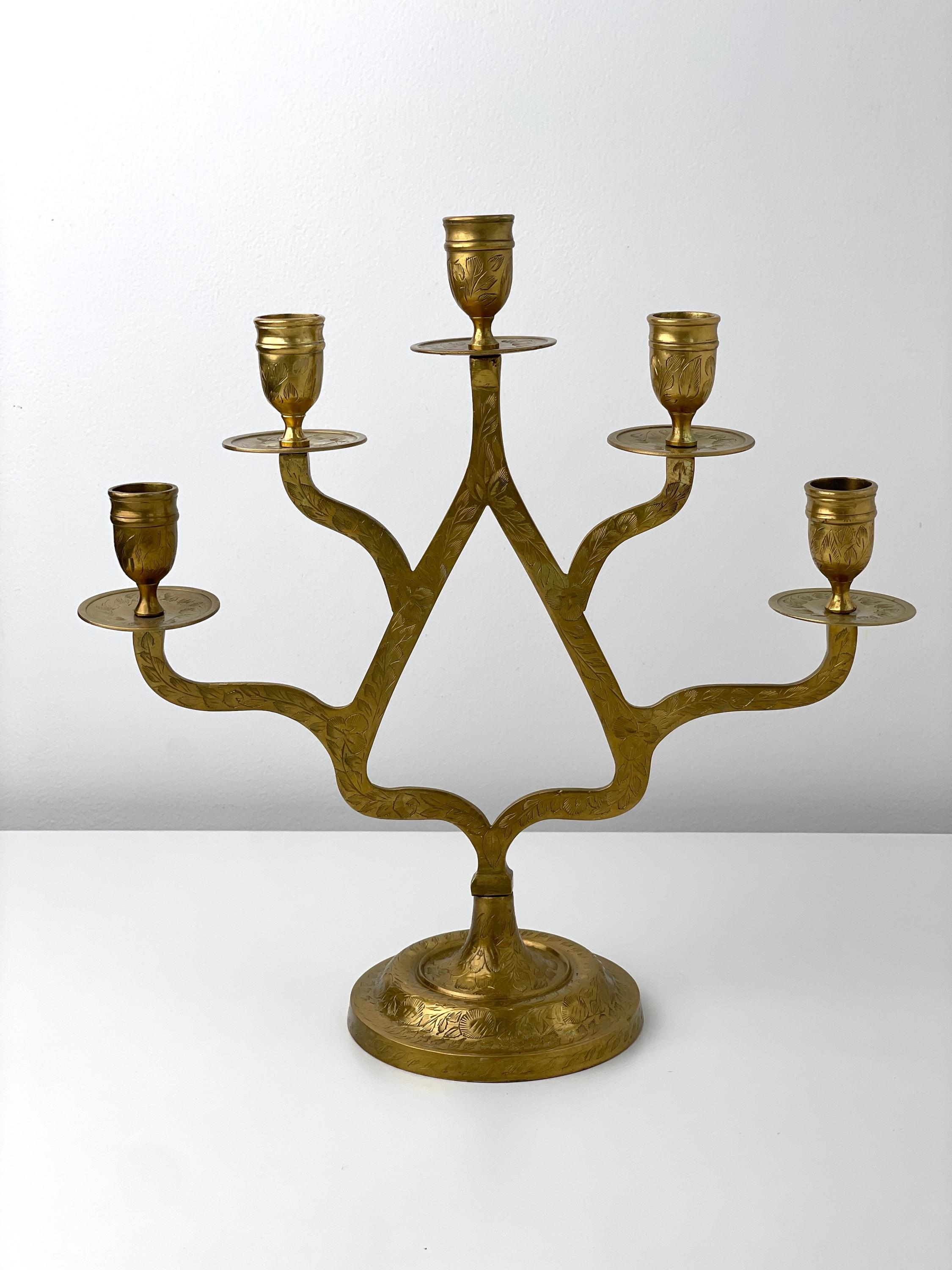 ヴィンテージ真鍮製燭台 5アームキャンドルホルダー - Etsy 日本