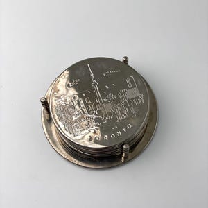 Vintage Silver Embossed Coasters Toronto. Set Of 6 With Holder