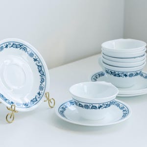 Vintage Corelle Old Town Blue Onion 6 Saucers and 6 Cups Set
