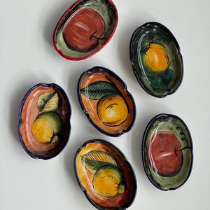 Vintage, hand-painted Mexican Talavera style oval pottery small  trinket dishes set of 6