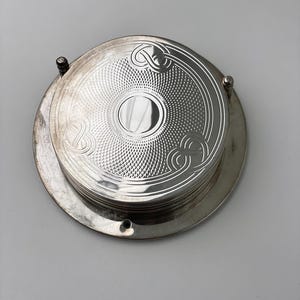 Vintage Silver Embossed Coasters Set Of 6 With Holder, has missing foot on a holder