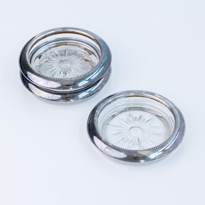 Mid-century Leonard silver plate & glass coasters set of 3
