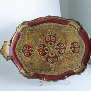 Vintage Italian Florentine Tray Decorative Gold Gild Serving Wooden Tray, Pretty Papier Mache, Shabby BoHo Chic, Regency, Victorian Tole