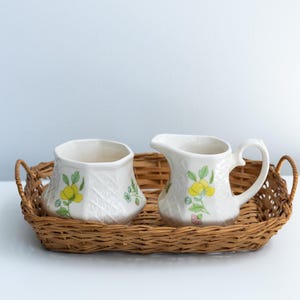 Sadler cream and sugar set, made in England, basket weave cream and sugar set, floral design Sadler