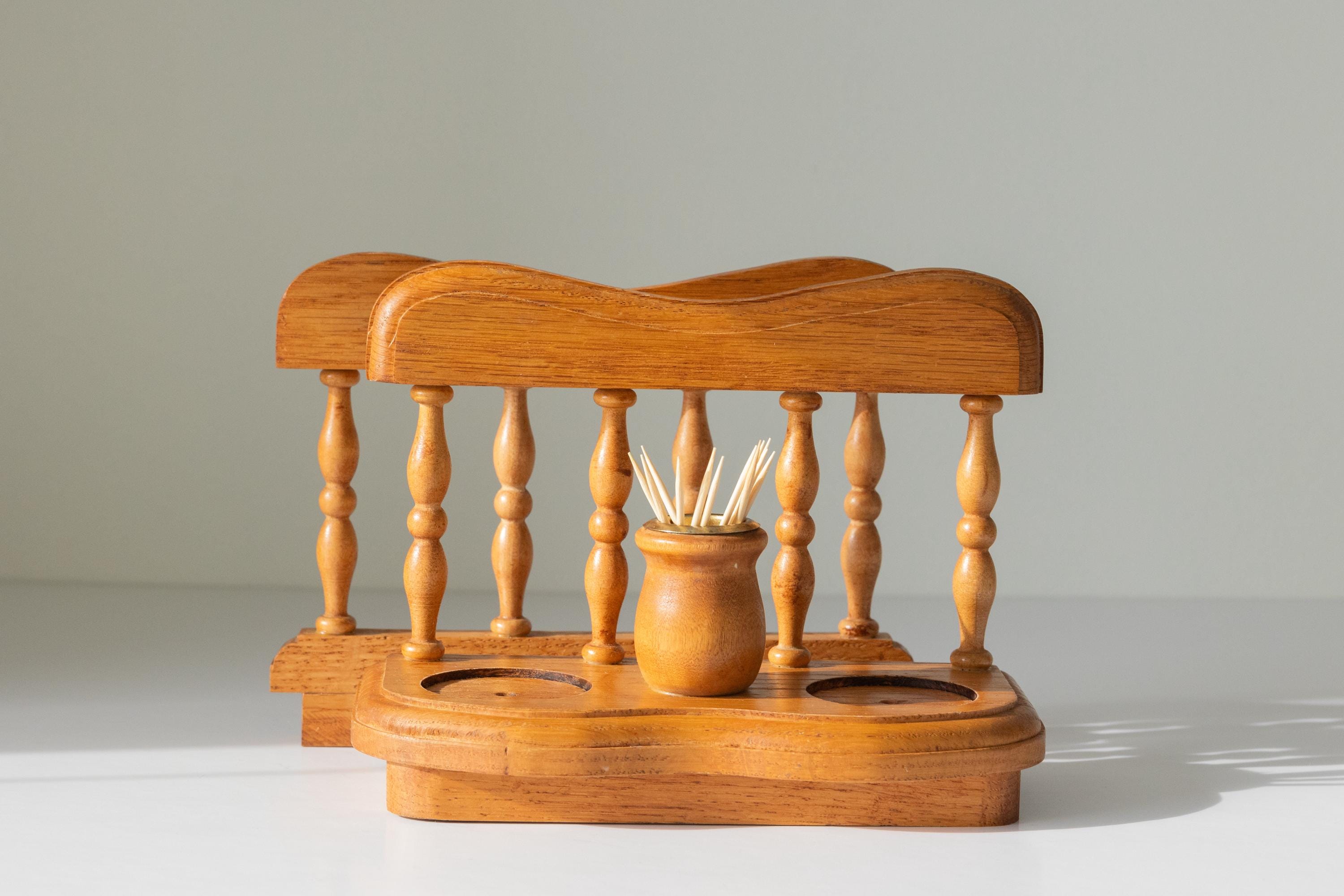 Wooden Napkin Salt Pepper Toothpick Holder Adjustable