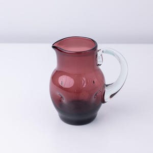 Glass pitcher mid century MODERN BISCHOFF hand blownPURPLE AMETHYST pinched glass pitcher