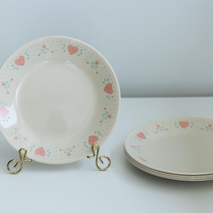 Corelle/Corningware Forever Yours Bread and Butter Plates - Set of 5- Pink Hearts. 6.75 inches