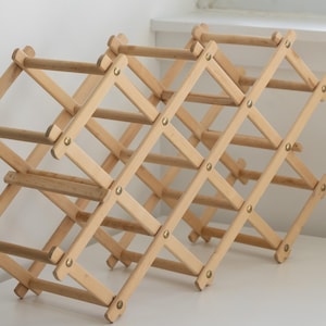 Boho Chic Wooden 10-Bottle Wine Rack Collapsible Expandable Accordion Vintage Bohemian Minimalist