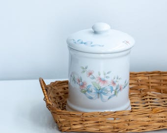 Vintage Princess House Princess Heritage Floral Ribbon Bath Jar & Lid Porcelain