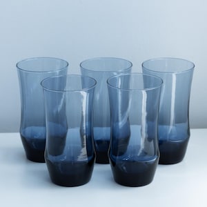 Vintage Libbey Apollo Blue Glasses Tumblers-Set of 5-Circa 1972