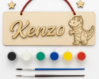 Personalized Kids Paint Kit | Custom Wooden Name Sign, Laser Cut Character