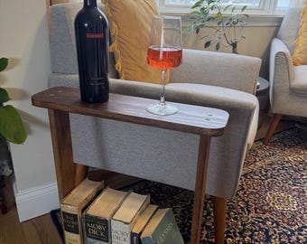 Narrow Two-Legged Accent Table – Minimalist Waterfall End Table – Slim Wooden Side Table for Reading Nooks