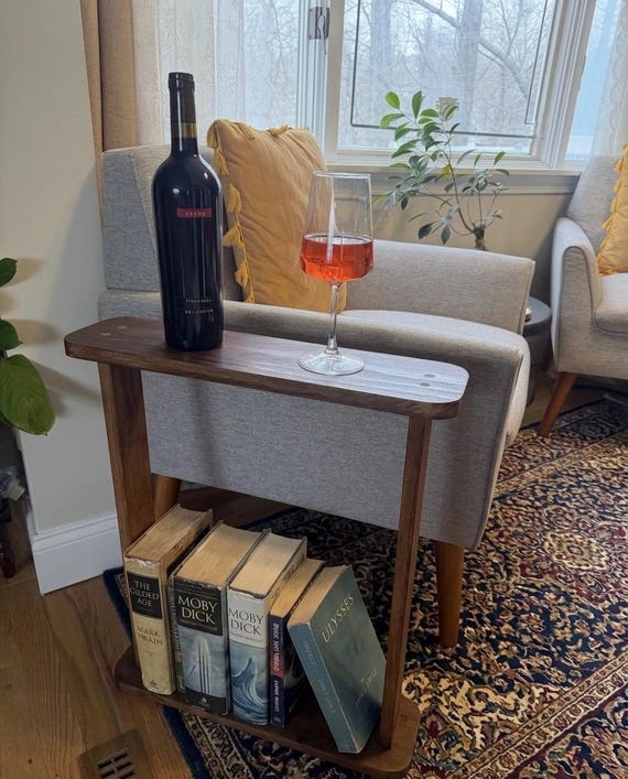 Narrow Two-Legged Accent Table – Minimalist Waterfall End Table – Slim Wooden Side Table for Reading Nooks