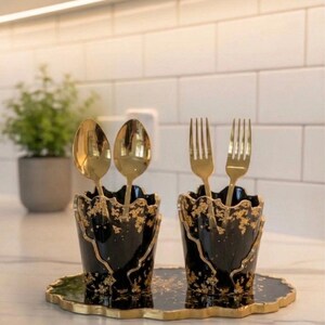 Epoxy resin luxury cutlery holder, moder kitchen decor