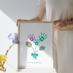 Hoppy Happy Osterhäschen / Fußabdruck Handabdruck Kunst / Baby Kleinkind / Andenken Memory Craft DIY Karte / Print It Off