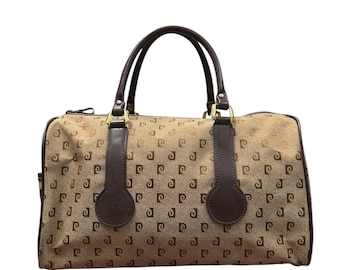 Vintage Pierre Cardin brown monogram canvas leather Boston bag