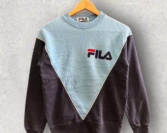Sudadera de cuello redondo con logotipo de terciopelo de Fila vintage de los años 90