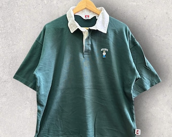 Vintage Ben Davis Rugby Polo Tee Shirt Streetwear Green Short Sleeve Size L