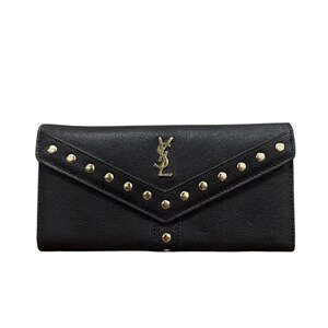 SAINT LAURENT Studs Chain Shoulder Bag Leather Black Gold  Saint Laurent Black Pouch with Gold Studs display picture 1