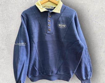 Vintage 80’s Nismo Nissan OLD Logo JDM Blue Navy Sweatshirt Jacket Size L