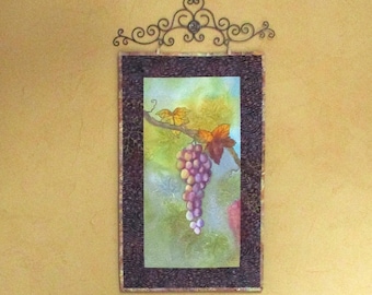 Art Quilt Hand Painted Grapes Wall Hanging / Vineyard / Quiltsy Handmade Quilted / paintedquilts