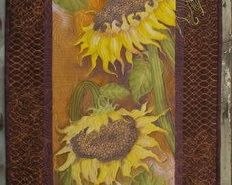 Sunflowers Art Quilt  Quilted Wall Hanging  Hand Painted Fiber Art  Quiltsy Handmade