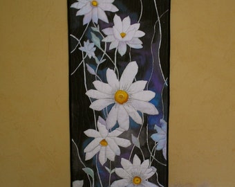 Art Quilt  / White Clematis Quilted Wall Hanging / Hand Painted Fiber Art / paintedquilts