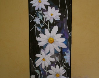 Edredón artístico / Tapiz de pared acolchado con clemátide blanca / Arte de fibra pintado a mano / paintedquilts