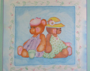 Teddy Bears 18" Quilt Panel a Print of My Hand Painted Fabric Design Spoonflower Print