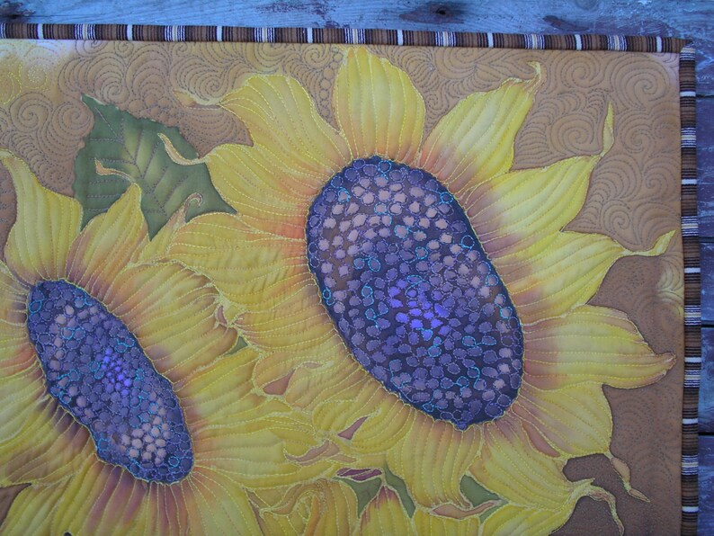 Thanksgiving Sunflower Wall Hanging Hand Painted Art Quilt We Gather Together to Ask the Lord's Blessing image 4