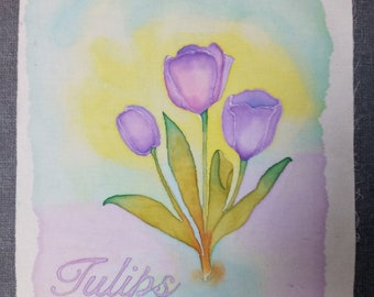 Lavender Tulips Hand painted Cotton Quilt Block