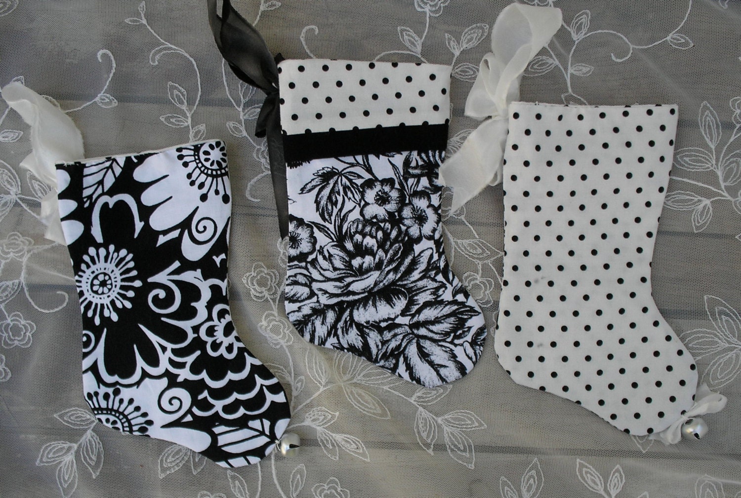 3 Mini Christmas Stockings Black and White Gift Card Holders Etsy