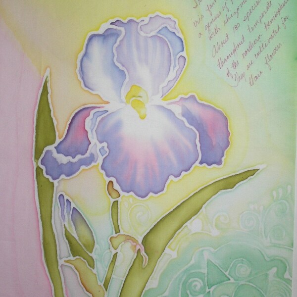 Hand painted Iris Cotton Quilt Block - FREE SHIPPING