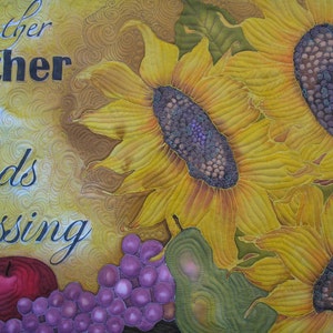 Thanksgiving Sunflower Wall Hanging Hand Painted Art Quilt We Gather Together to Ask the Lord's Blessing image 2