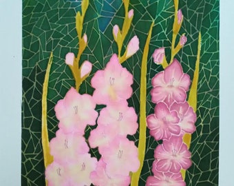 Panneau de couette en coton peint glaïeul rose 14 x 21,5 po