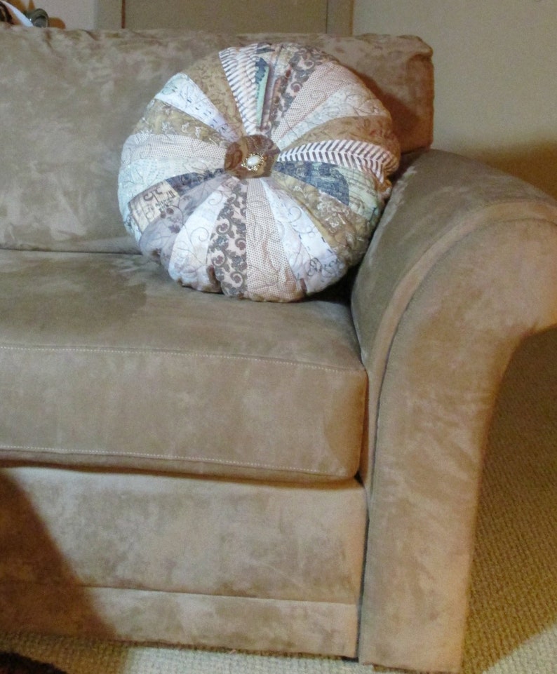 Round Quilted Pillow Large Neutral Color 20 Pillow Etsy