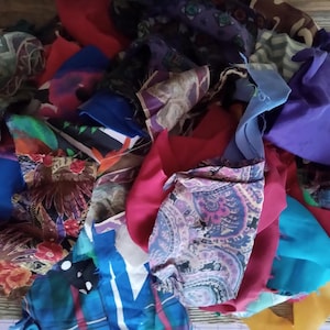 Lot of Silk Scraps, Over 100 Pieces for Quilting, Applique, covered buttons or Crafts