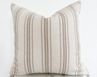 Grainsack Beige Natural Striped Pillow Cover | 20x20 | 22x22 | Home Decor