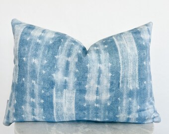 Chambray Blue Mudcloth Pillow Cover | Cotton | 13 x 19 Lumbar | 22 x 22 | 24 x 24 | Home Decor