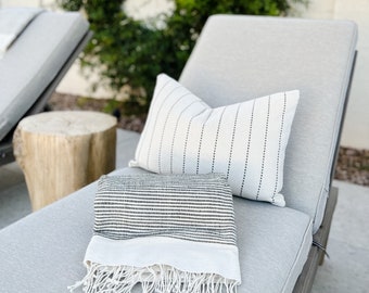 Graphite and Ivory Striped Outdoor Pillow Cover | Lumbar 13 x 19 | 20 x 20 | Patio Home Decor