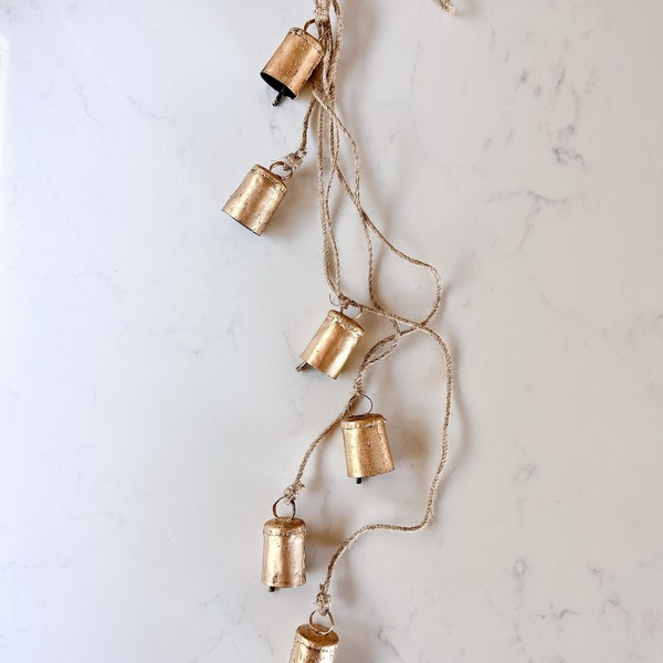 Gold Rustic Bells | Wreath Hanger | Christmas Holiday Decor | 6 Bell Cluster