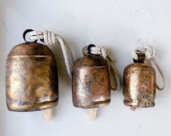 Extra Large Gold Bells |  6.5, 7.5 and 9.5 inch Rustic Noah Bell | Cow Bell | Dinner Bell | Christmas Holiday Decoration | Murphy Bell