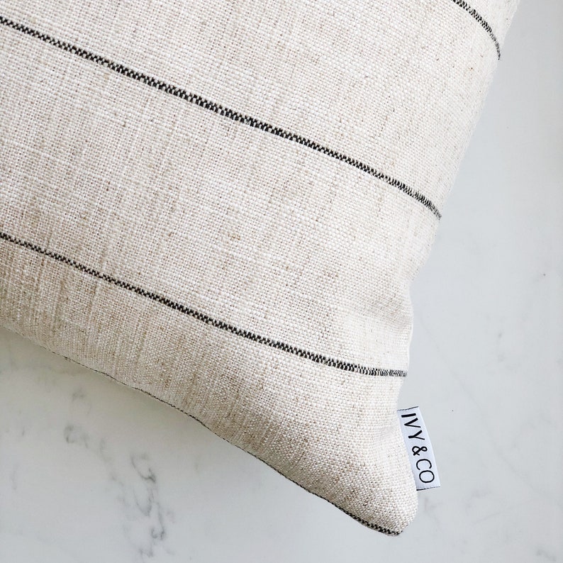 Modern Farmhouse Striped Designer Pillow Cover Minimalist Ivory and Black Neutral 24 x 24 22 x 22 image 2
