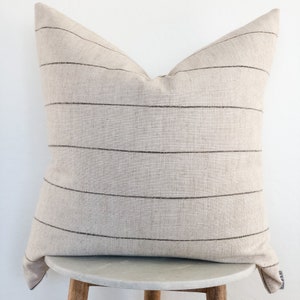Modern Farmhouse Striped Designer Pillow Cover Minimalist Ivory and Black Neutral 24 x 24 22 x 22 image 4