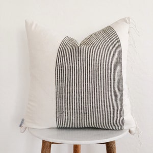 Natural Cotton Striped Pillow Cover with fringe | 20 x 20 | 12 x 24 | Square and Lumbar Sizes | Home Decor